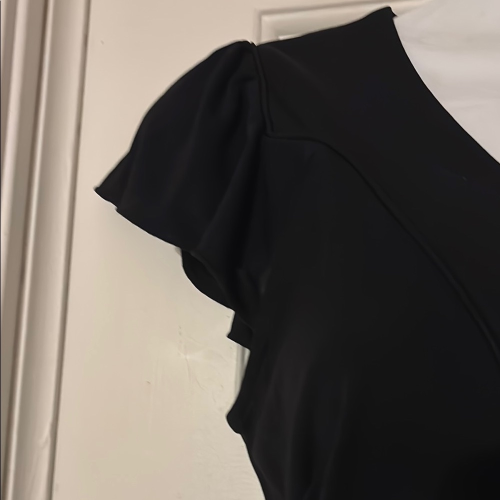 LOFT Black A-Line Midi Dress with Flutter Cap Sleeves-NWT - Picture 4 of 6